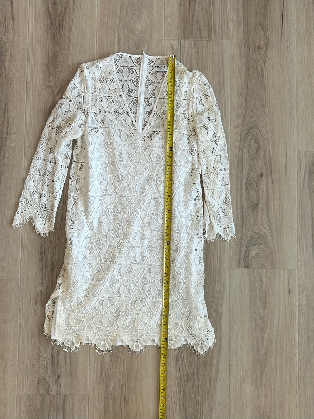 Frame Denim White Lace V-Neck Mini Dress Long Sleeve Sheer Size M - Picture 6 of 7